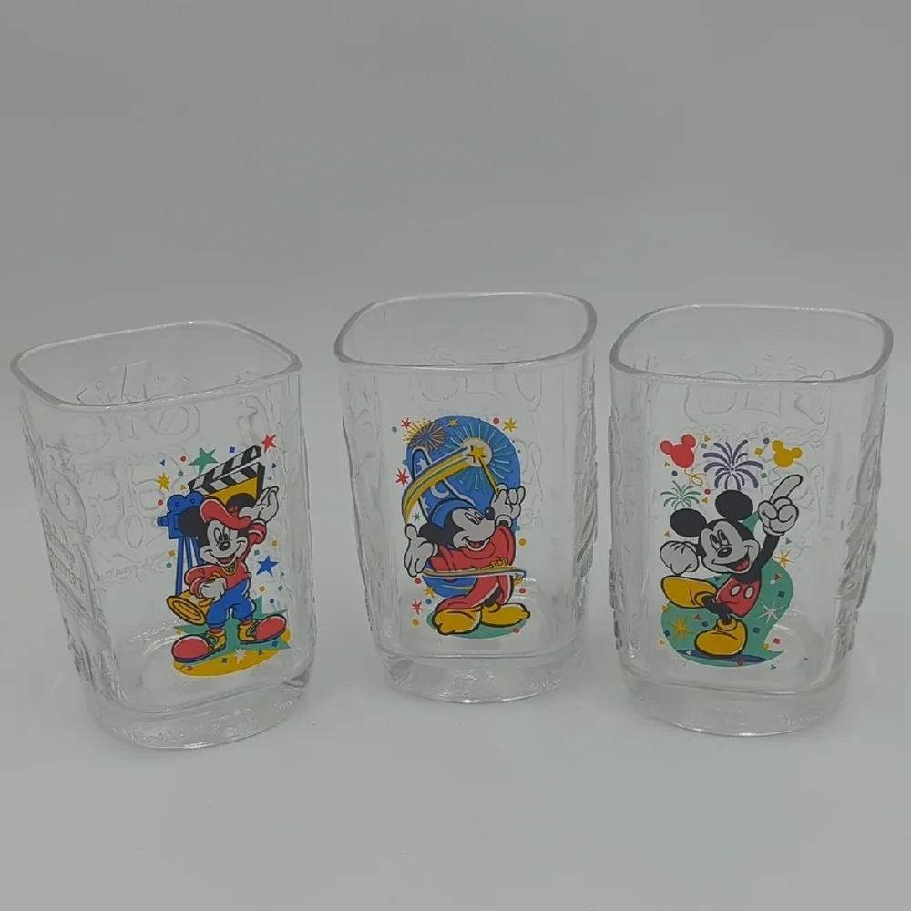 Vintage 2000 McDonald's Disney Glass Tumblers 3 Mickey Mouse Millenium Celebrate